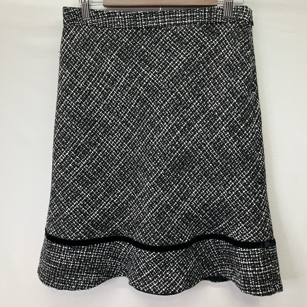 GAP Womens Black & White Vintage Wool‎ Plaid Textured Ruffle Bottom Midi Skirt 6